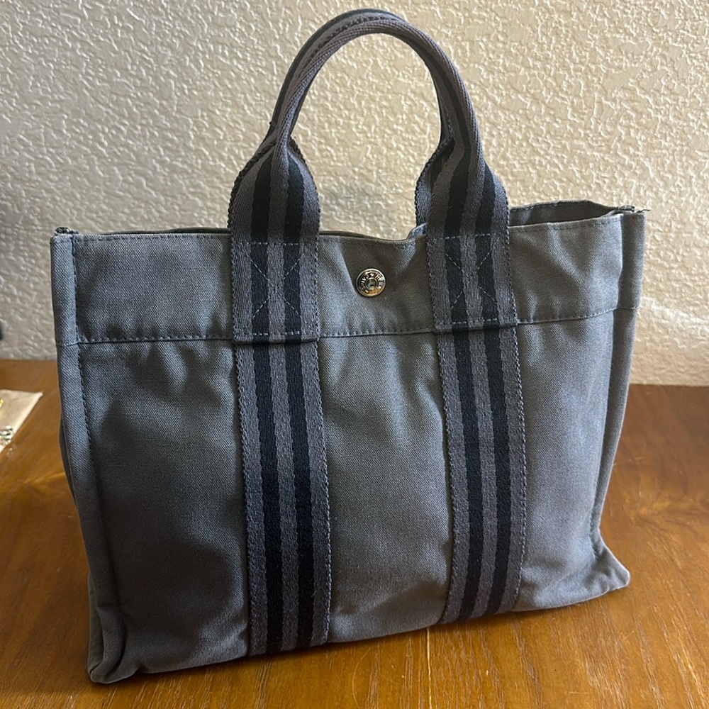 Authentic Hermes vintage HERLINE canvas small tote